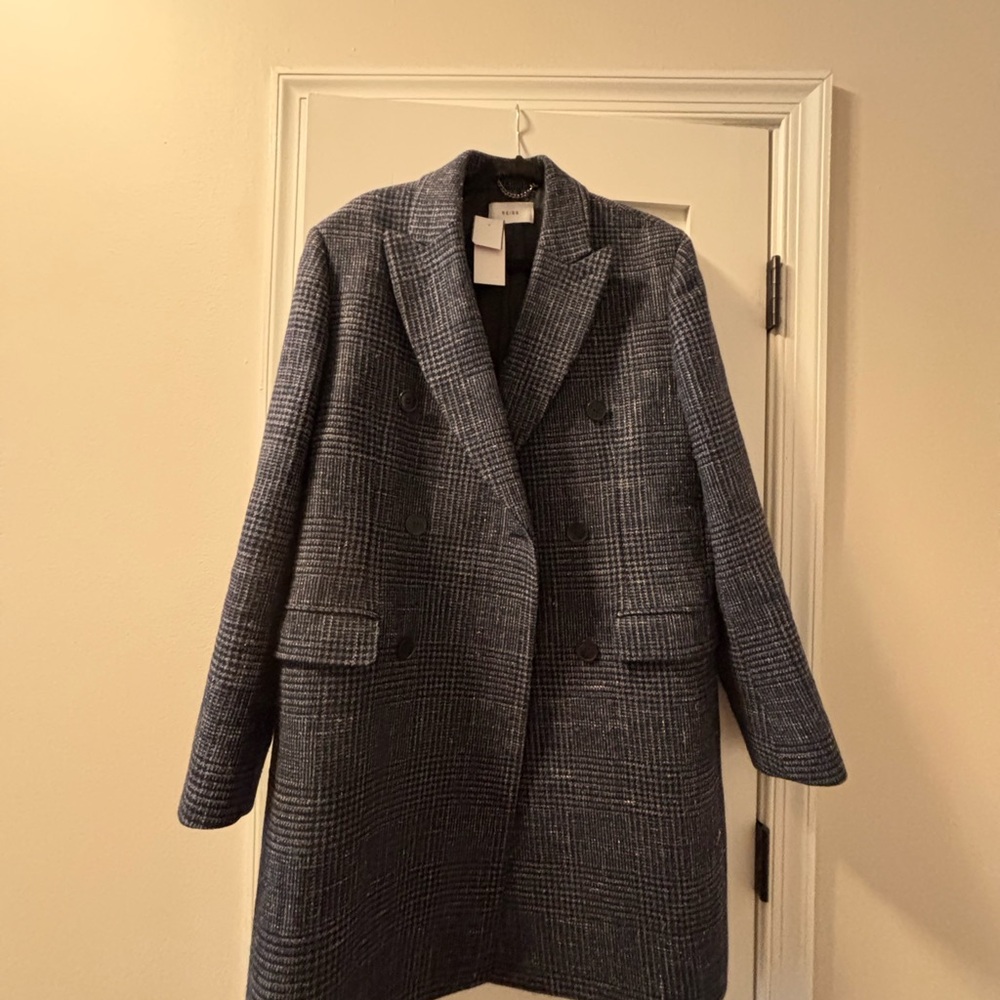 Reiss Women's Blue Plaid Double-Breasted Blazer